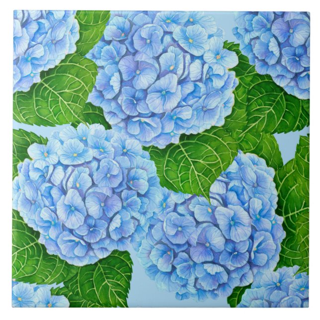 Blue hydrangea waterolor pattern tile (Front)