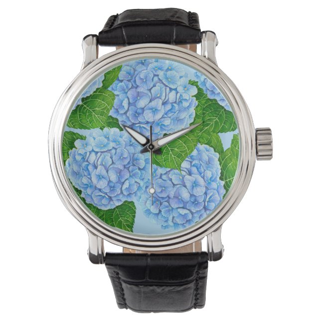Blue hydrangea waterolor pattern watch (Front)