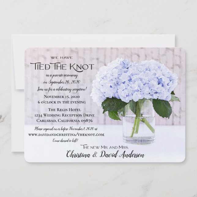 Blue Hydrangea We Have Tied the Knot Invitation (Front)