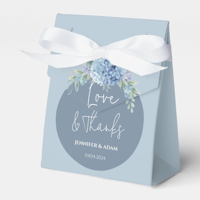 Blue Hydrangea Wedding Bridal Favour Thank You Bag Box (Front Side)
