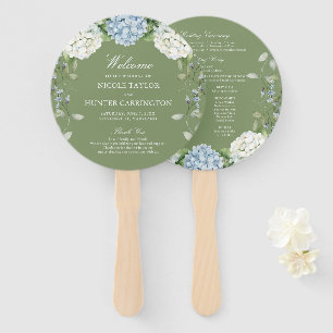 Blue Hydrangea Wedding Ceremony Program Hand Fan