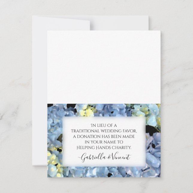 Blue Hydrangea Wedding Charity Favour Card (Front)