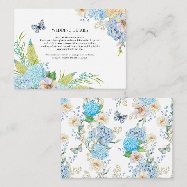 Blue Hydrangea Wedding Enclosure Card (Front/Back)