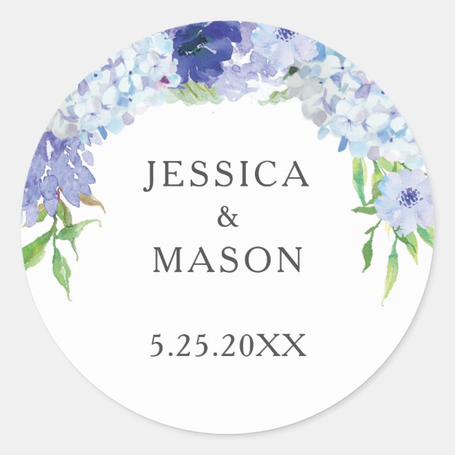 Blue Hydrangea Wedding Favour Gift Stickers Labels (Front)