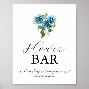 Blue Hydrangea Wedding Flower Bar Signs