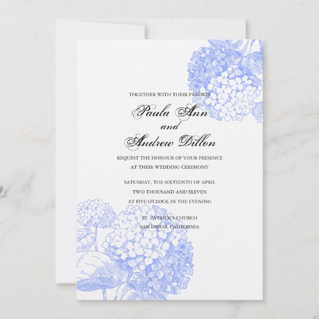 Blue Hydrangea Wedding Invitation (Front)