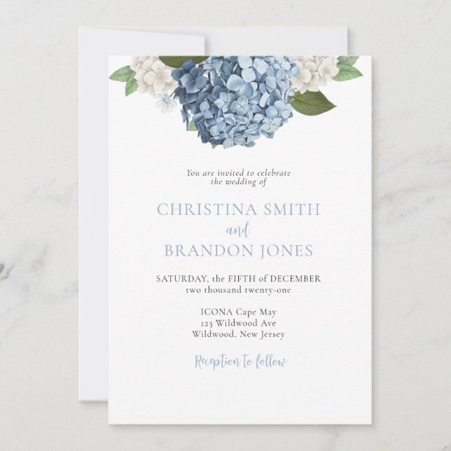 Blue Hydrangea Wedding Invitations (Front)