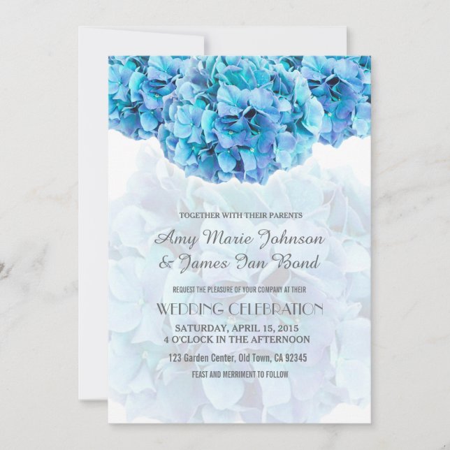 Blue hydrangea wedding invitations hydrangea3 (Front)