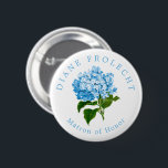 Blue Hydrangea Wedding Party Matron of Honor 6 Cm Round Badge<br><div class="desc">Help your wedding party get to know each other with these beautifully simple and fun wearable buttons featuring easy to customize,  elegant,  arched name text the title role they'll play on your wedding day. Chic text encircles an antique illustration of a French blue hydrangea flower in pretty,  grandmillennial style.</div>