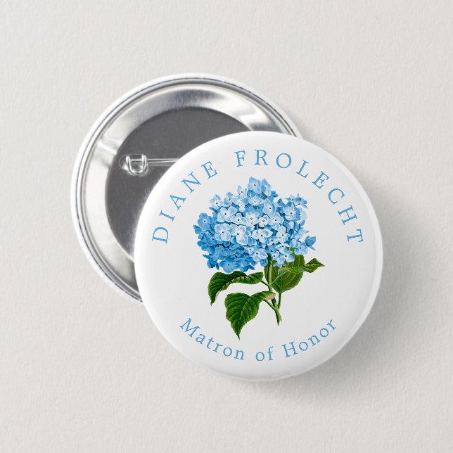 Blue Hydrangea Wedding Party Matron of Honour 6 Cm Round Badge (Front & Back)