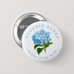 Blue Hydrangea Wedding Party Mother of Bride 6 Cm Round Badge<br><div class="desc">Help your wedding party get to know each other with these beautifully simple and fun wearable buttons featuring easy to customise,  elegant,  arched name text the title role they'll play on your wedding day. Chic text encircles an antique illustration of a French blue hydrangea flower in pretty,  grandmillennial style.</div>