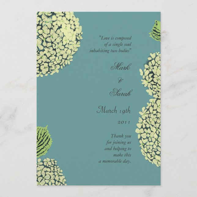 Blue Hydrangea Wedding Program Programme (Front)