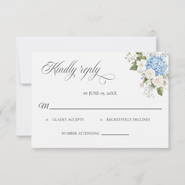 Blue Hydrangea Wedding RSVP card (Front)