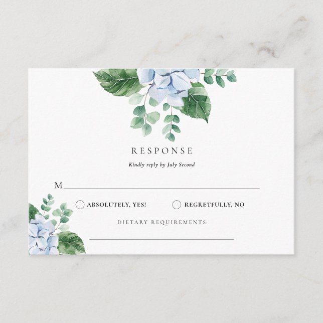 Blue Hydrangea Wedding RSVP Postcard (Front)