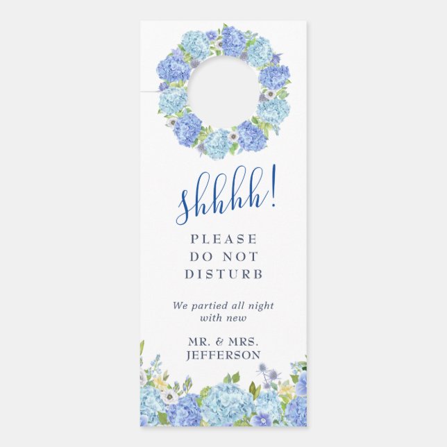 Blue Hydrangea Wedding Welcome Do Not Disturb Door Hanger (Front)