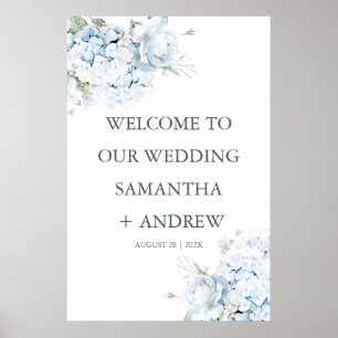 Blue Hydrangea Wedding Welcome Sign Printed