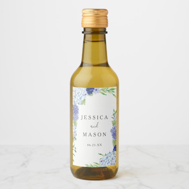 Blue Hydrangea Wedding Wine Labels (Front)