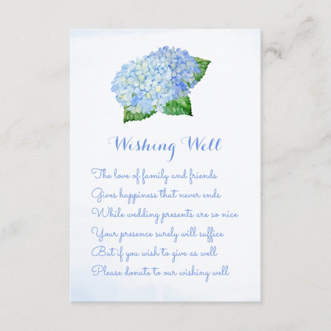 Blue Hydrangea Wedding Wishing Well Cards (Front)