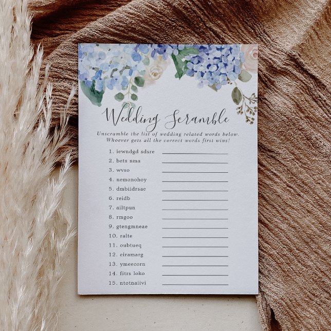 Blue Hydrangea Wedding Word Scramble Game Card (Blue Hydrangea Wedding Word Scramble Game Card)