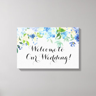 Blue Hydrangea Welcome to Our Wedding Canvas Sign