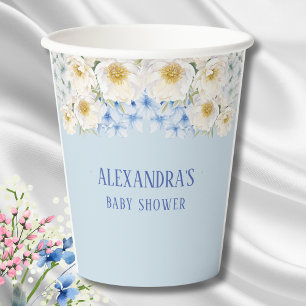Blue Hydrangea White Floral Garden Baby Shower Paper Cups