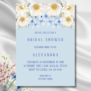 Blue Hydrangea White Floral Garden Bridal Shower Invitation