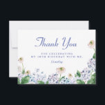 Blue Hydrangea White Rose 18th Birthday Thank You Card<br><div class="desc">Soft dusty blue and purple hydrangeas mix with soft blush white wild roses. The birthday celebrant's name is written in an easy-to-read script font. Two lines of text let you personalise your gratitude. All of the text is editable so you can customise your welcome.</div>