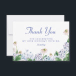 Blue Hydrangea White Rose 18th Birthday Thank You Card<br><div class="desc">Soft dusty blue and purple hydrangeas mix with soft blush white wild roses. The birthday celebrant's name is written in an easy-to-read script font. Two lines of text let you personalise your gratitude. All of the text is editable so you can customise your welcome.</div>