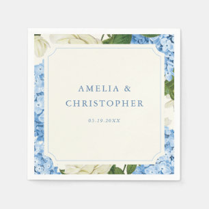 Blue Hydrangea White Rose Classic Wedding Napkin