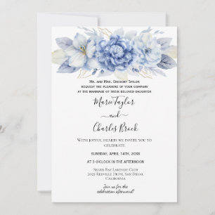 Blue Hydrangea White Wedding Invitation