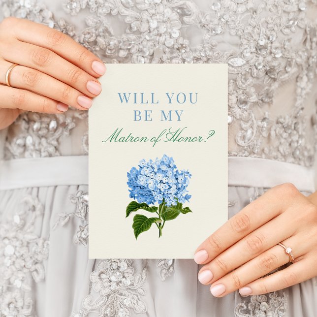 Blue Hydrangea Will You Be My Matron of Honour Card (Creator Uploaded)