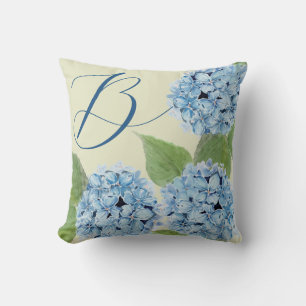 Blue Hydrangea with Initial  Cushion