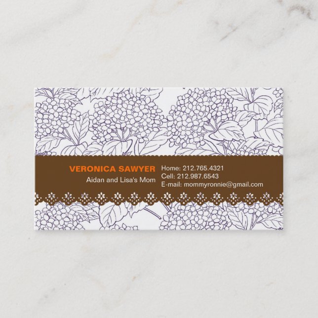 Blue Hydrangea with Lace Profile / Mummy Card (Front)