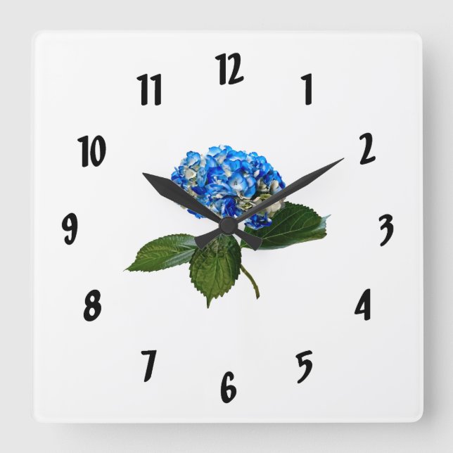 Blue Hydrangea With Leaves Square Wall Clock (Front)