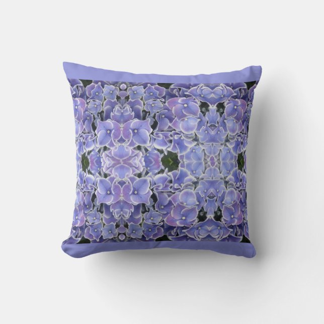 Blue Hydrangea with White Border Throw Pillow (Front)