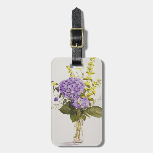 Blue Hydrangea with Yellow Loosestrife Luggage Tag (Front Vertical)