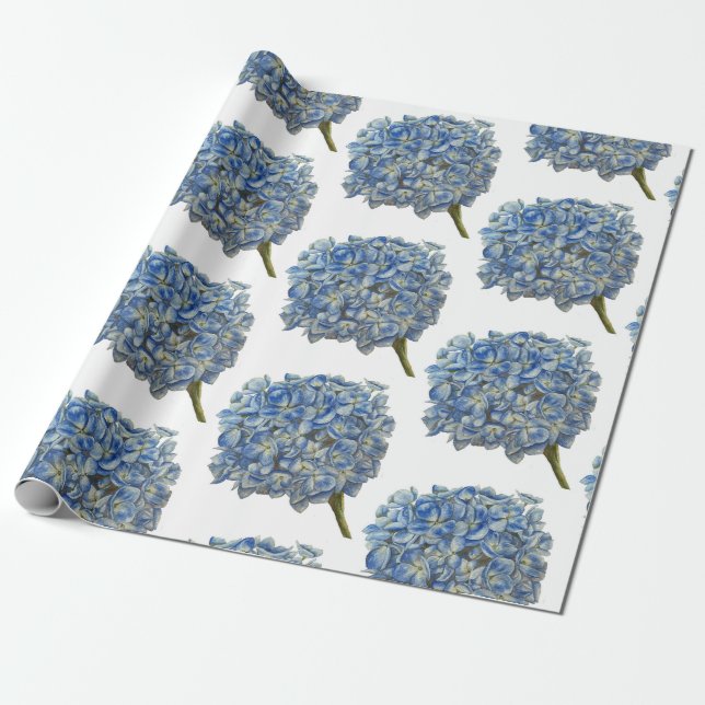 Blue Hydrangea Wrapping Paper (Unrolled)