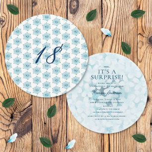 Blue Hydrangeas 18th Surprise Birthday Party Invitation