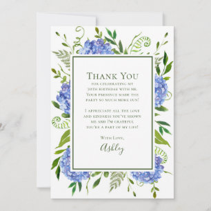 Blue Hydrangeas 30th Birthday Thank You Card