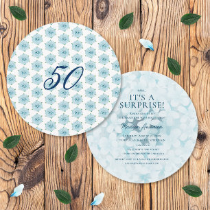 Blue Hydrangeas 50th Surprise Birthday Party Invitation