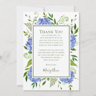 Blue Hydrangeas 65th Birthday Thank You Card