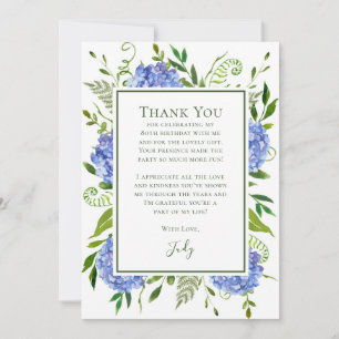 Blue Hydrangeas 80th Birthday Thank You Card