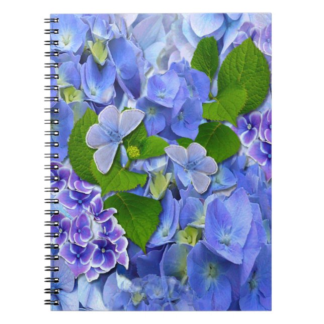 Blue Hydrangeas and Butterflies Notebook (Front)