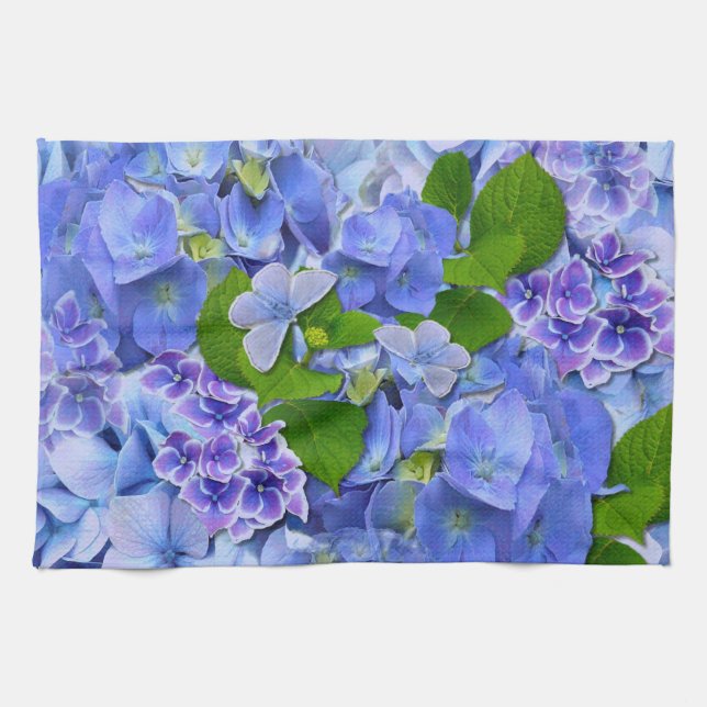Blue Hydrangeas and Butterflies Tea Towel (Horizontal)