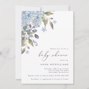 Blue Hydrangeas and Calligraphy Baby Shower Invitation