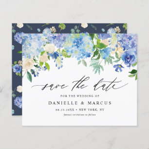 Blue Hydrangeas and Ivory Roses Save The Date