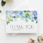 Blue Hydrangeas and Ivory Roses Wedding Thank You Card<br><div class="desc">Send thank you to guests and customers with this customisable thank you folded card. It features watercolor blue and purple hydrangeas, ivory roses and greenery. Personalise this floral thank you card by adding your own event details. This hydrangea thank you card is perfect for winter and spring weddings, bridal showers,...</div>