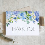 Blue Hydrangeas and Ivory Roses Wedding Thank You Card<br><div class="desc">Send thank you to guests and customers with this customisable thank you card. It features watercolor blue and purple hydrangeas, ivory roses and greenery. Personalise this floral thank you card by adding your own event details. This hydrangea thank you card is perfect for winter and spring weddings, bridal showers, baby...</div>