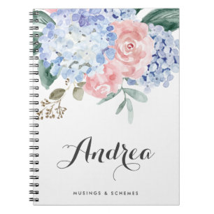 Blue Hydrangeas and Pink Roses Calligraphy Notebook