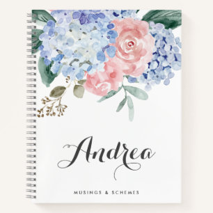 Blue Hydrangeas and Pink Roses Custom Notebook